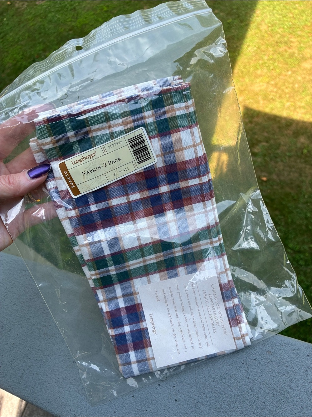 Longaberger Woven Traditions Plaid Cotton Fabric Napkins SMELLS MUSTY